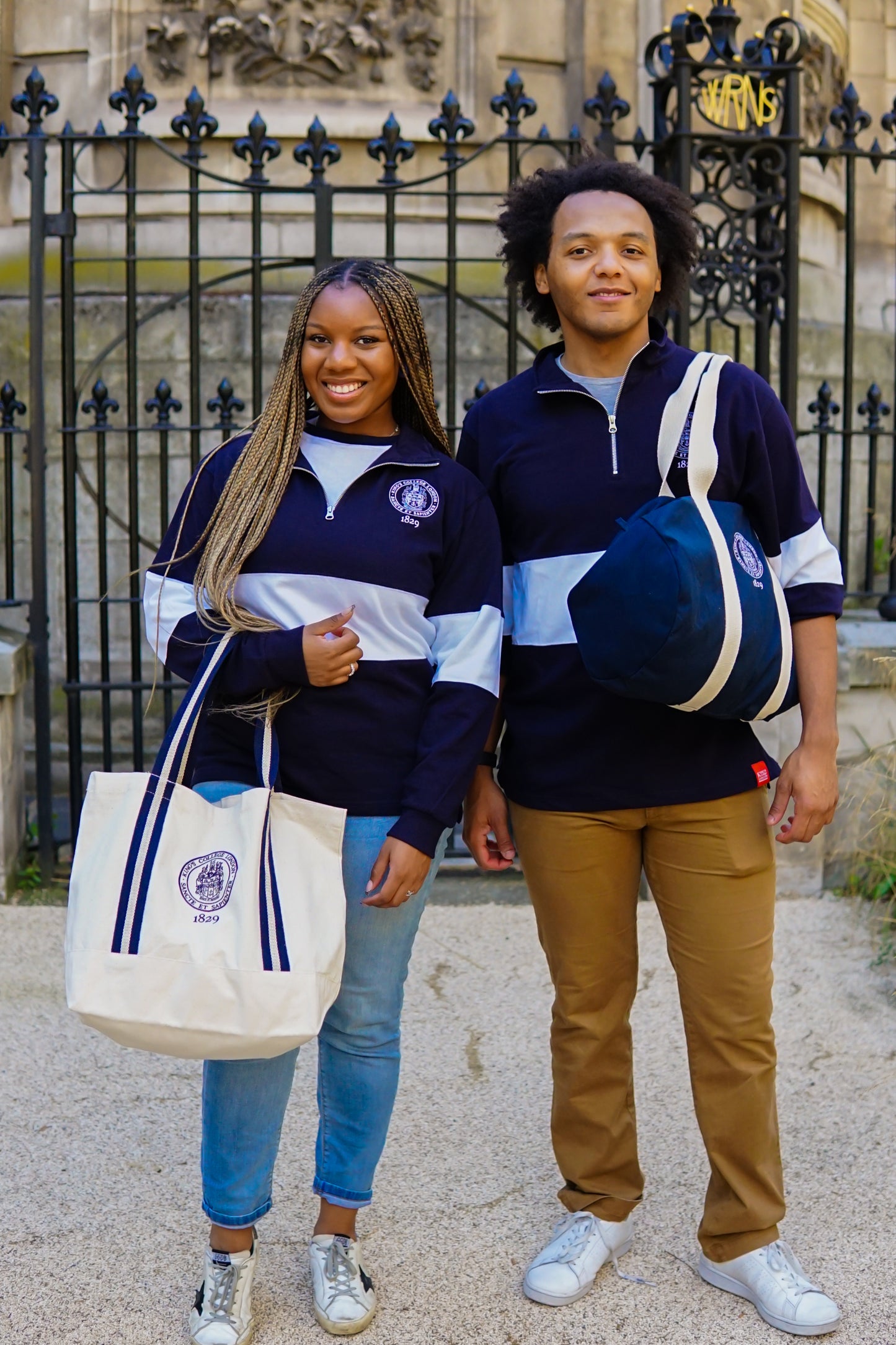 King's College London Quarter Zip Sweatshirt in Navy/White