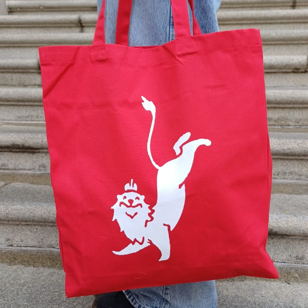 King's College London Organic Red Tote with King's Lion Mascot
