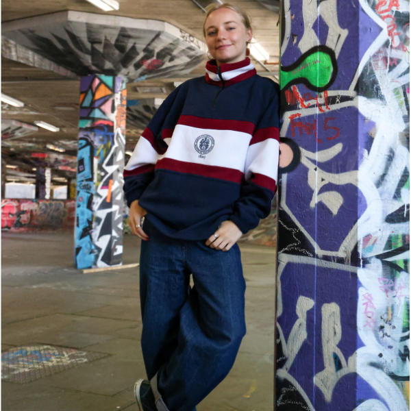 Kings College London Panel Fleece in Burg and Navy