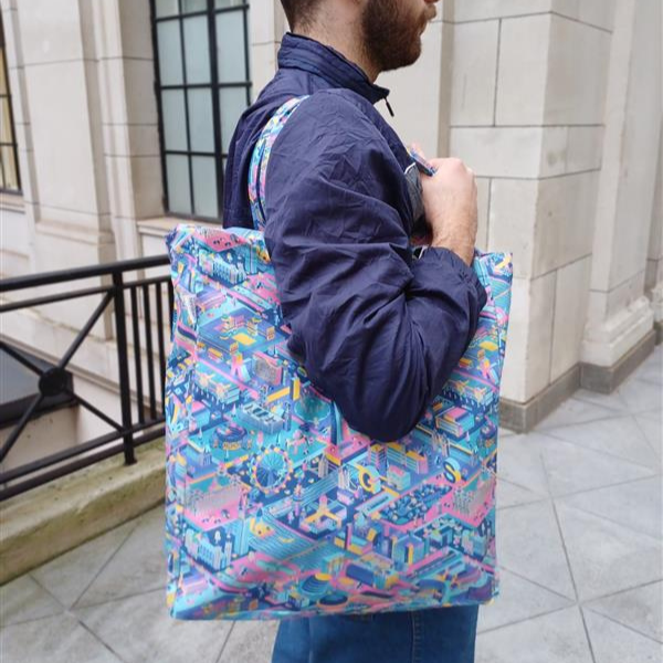 King's College London Urban Illustration Tote Pink and Blue