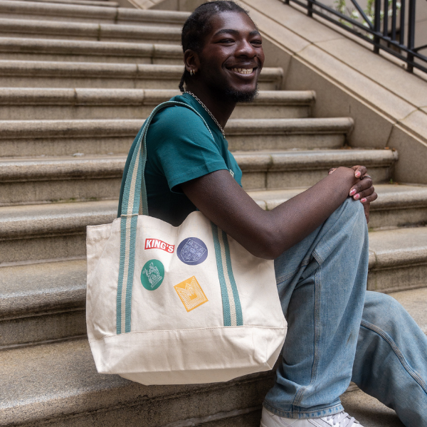 King's College London Boater Bag Natural/Green Patch