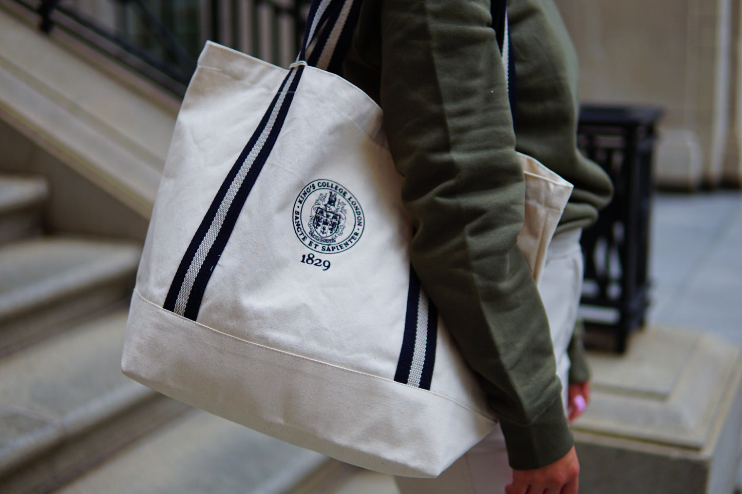 King's College London Boater Bag Natural/Navy