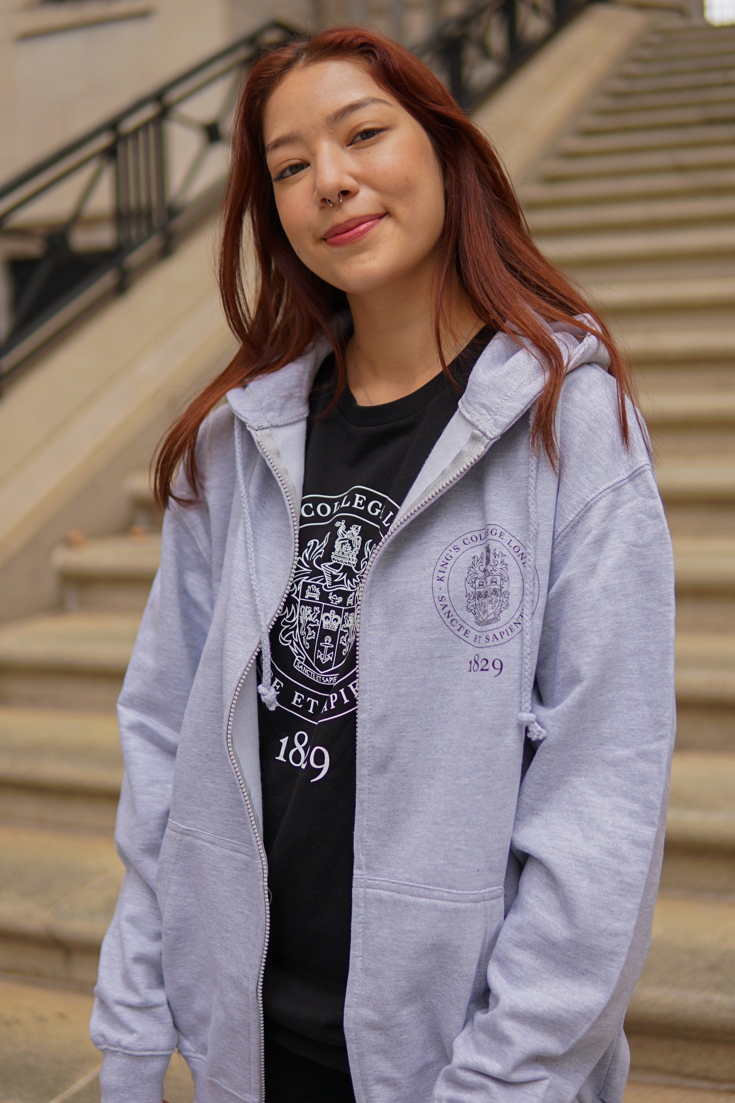 King's College London Everyday Zip Hoodie in Heather Grey