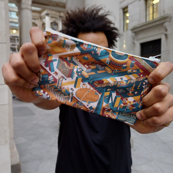 King's College London Urban Illustration Pencil Case Brown and Aqua