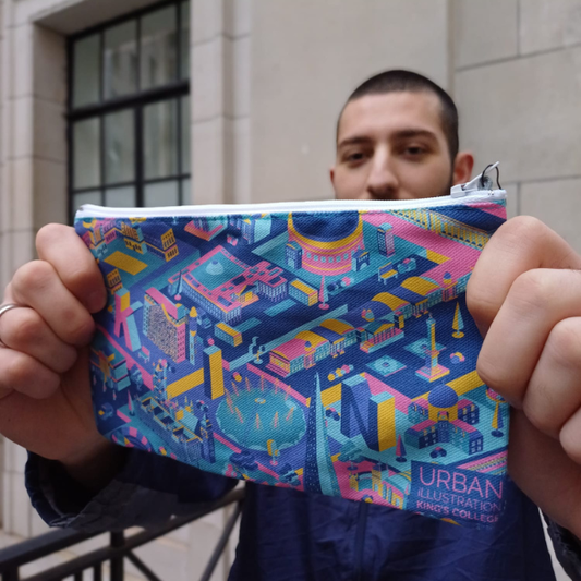 King's College London Urban Illustration Pencil Case Pink and Blue