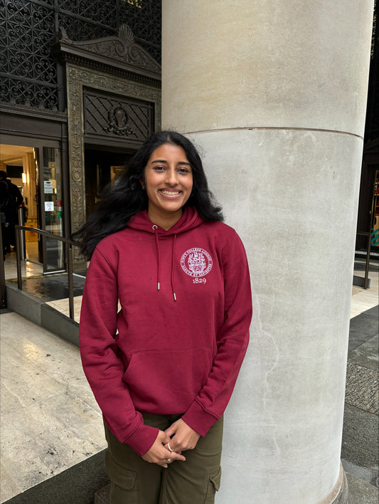 King's College London Stitched Hoodie in Burgundy